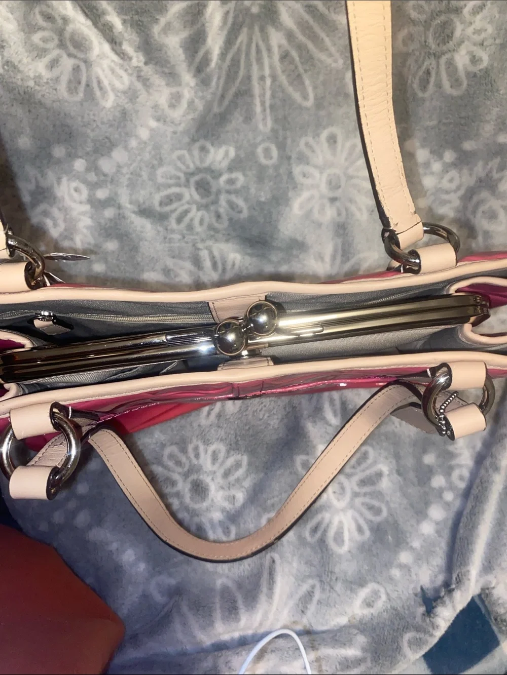 Coach Pink Patent Leather Tote with Tan Handles